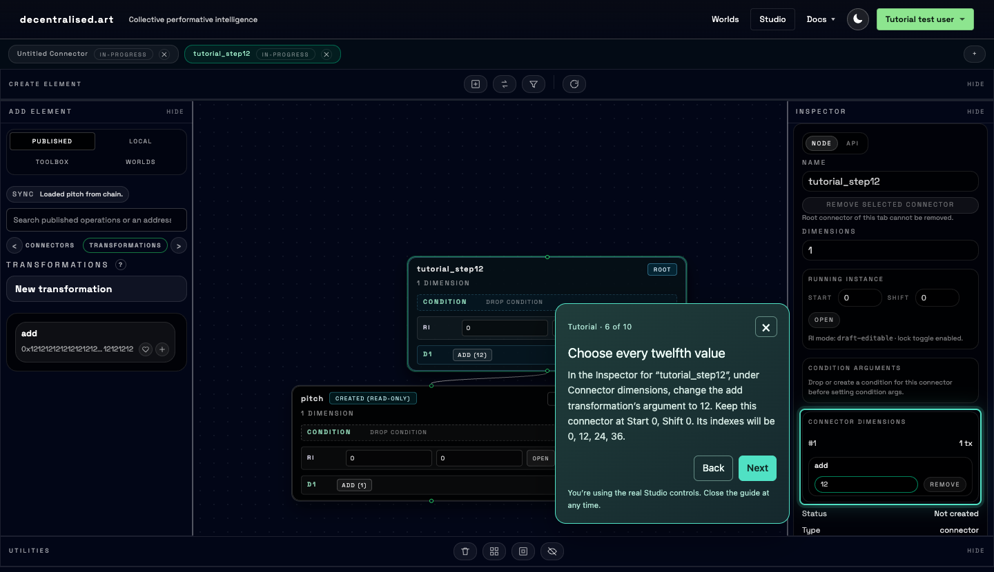 Studio screenshot: a tutorial popup explains how to select every twelfth value.
